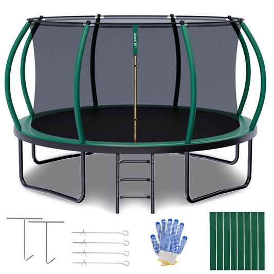 SAIBERTAN Trampolin Ø 366cm EN-71 - Sicherheitsnetz, Leiter, Fäustling, Kürbis-Design