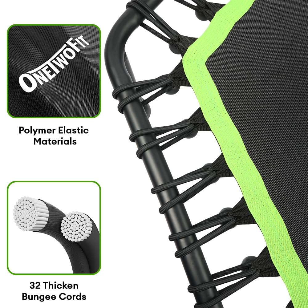 ONETWOFIT Fitness Trampolin Ø 114cm - Bungee, leise, Indoor, mit Griff (Grün)