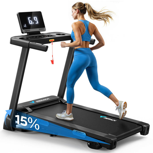 MERACH Laufband mit Auto-Steigung 15% 12km/h - Klappbar, LED, bis 136kg