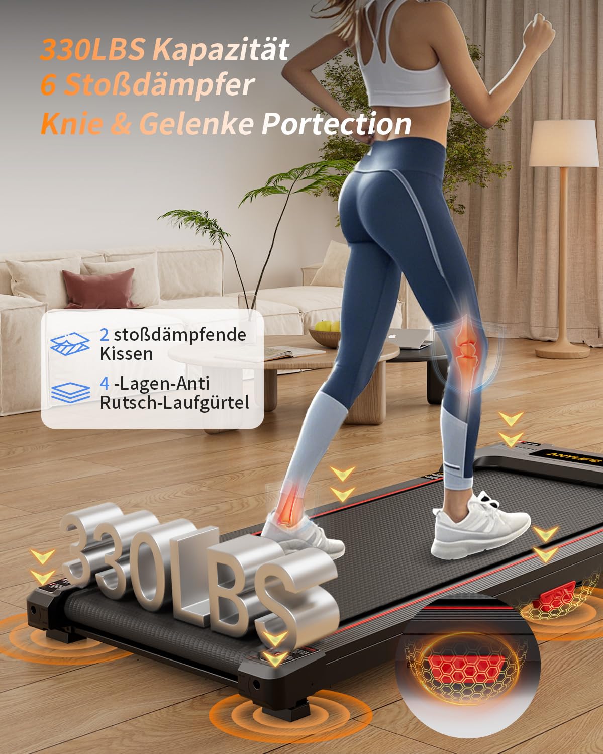 Anylife Laufband mit Steigung - Schreibtisch Walking Pad, kompakt, leise, LED, bis 150kg