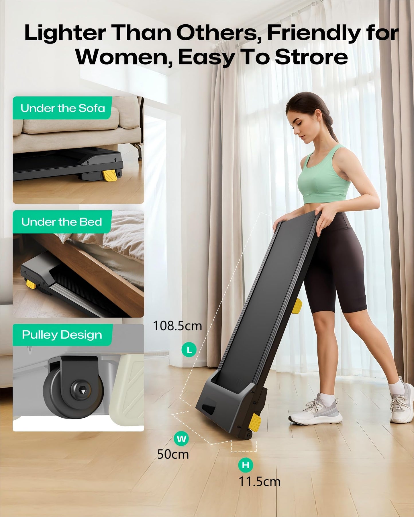 Walking Pad mit 9% Steigung, Walking Pad mit Sechs-Punkt-Stoßdämpfung, leises Laufband Schreibtisch, ‎2,5 Pferdestärken Laufband für Zuhause/Büro