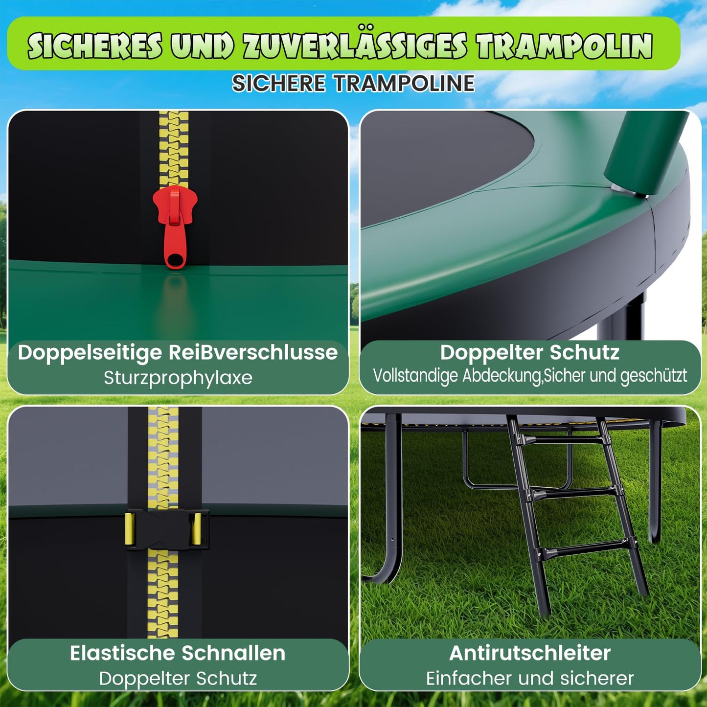 SAIBERTAN Trampolin Ø 366cm EN-71 - Sicherheitsnetz, Leiter, Fäustling, Kürbis-Design