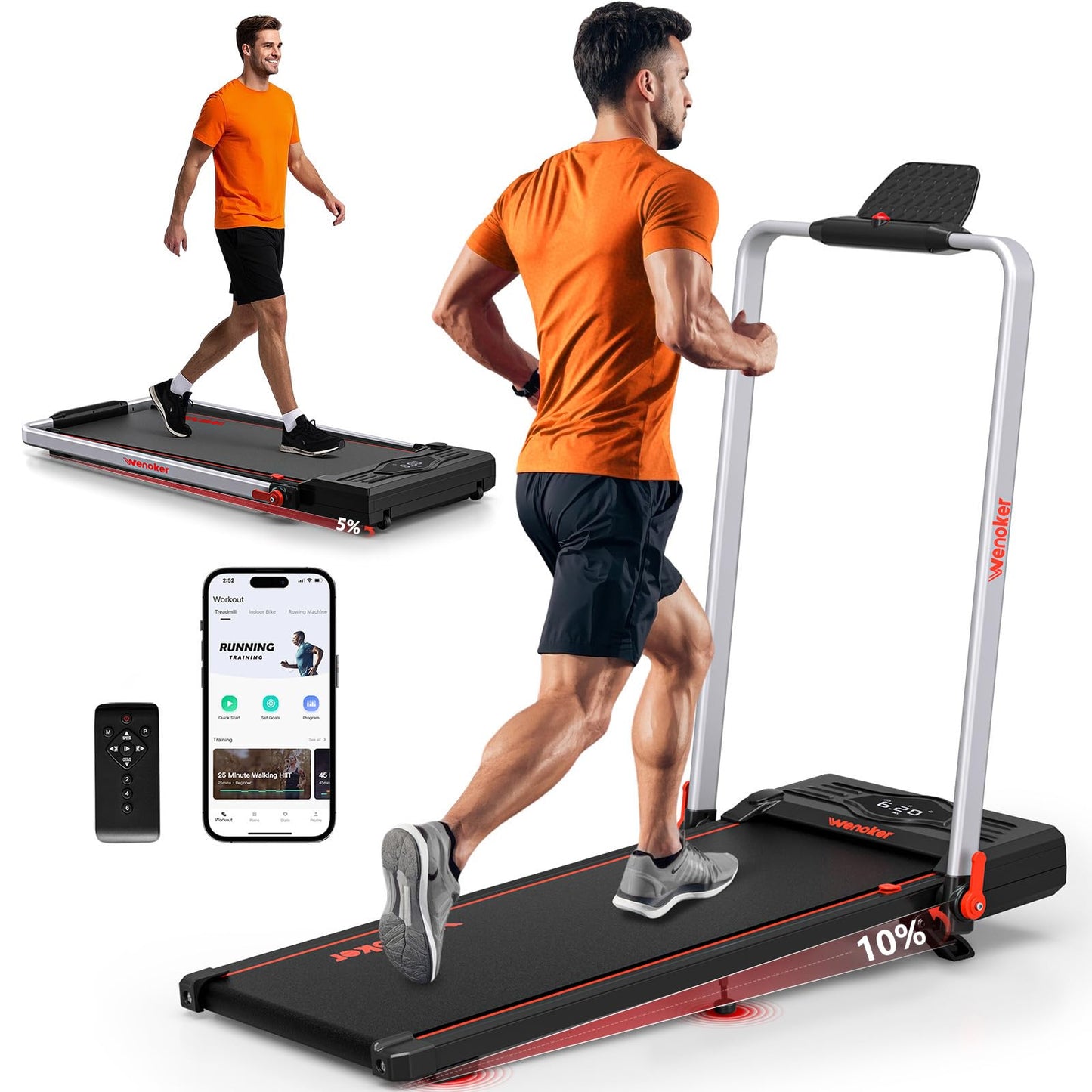 Laufband mit Steigung & Armstützen 12km/h - 3in1, Fernbedienung, App, kein Aufbau