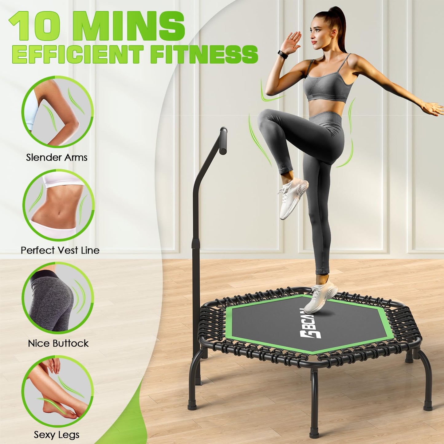 BCAN Mini-Trampolin Ø 123cm 250kg - Fitness Rebounder mit Griff, Indoor/Outdoor