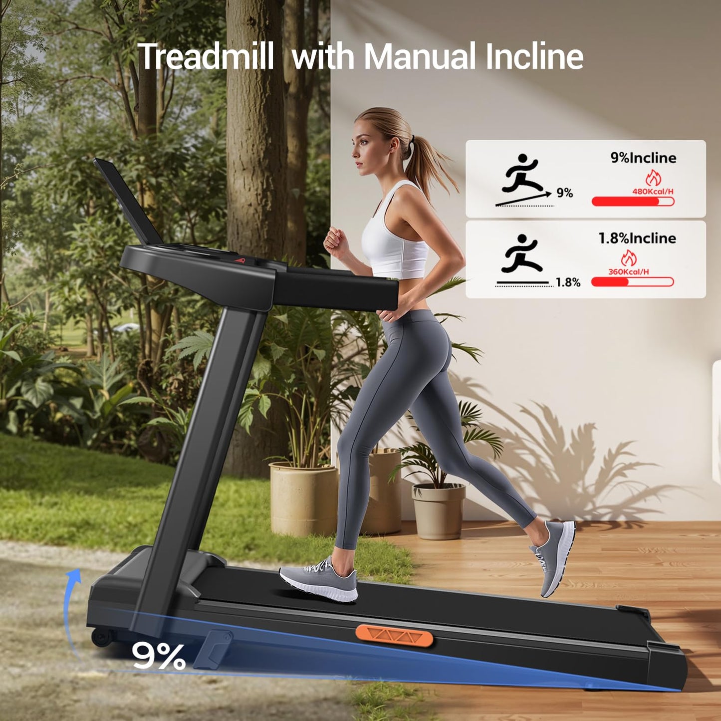 LONTEK Laufband mit 9% Steigung 12km/h - Klappbar, 3.0PS, LED, bis 136kg