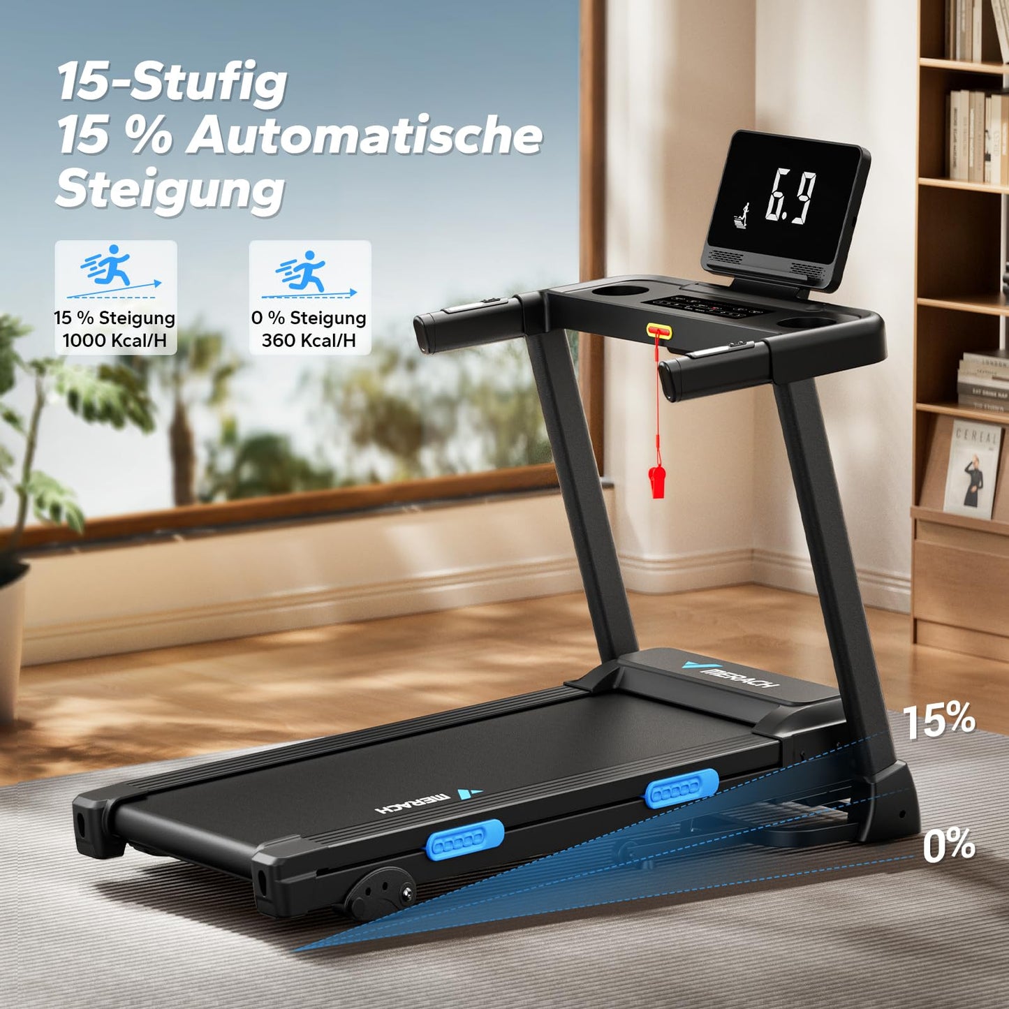 MERACH Laufband mit Auto-Steigung 15% 12km/h - Klappbar, LED, bis 136kg