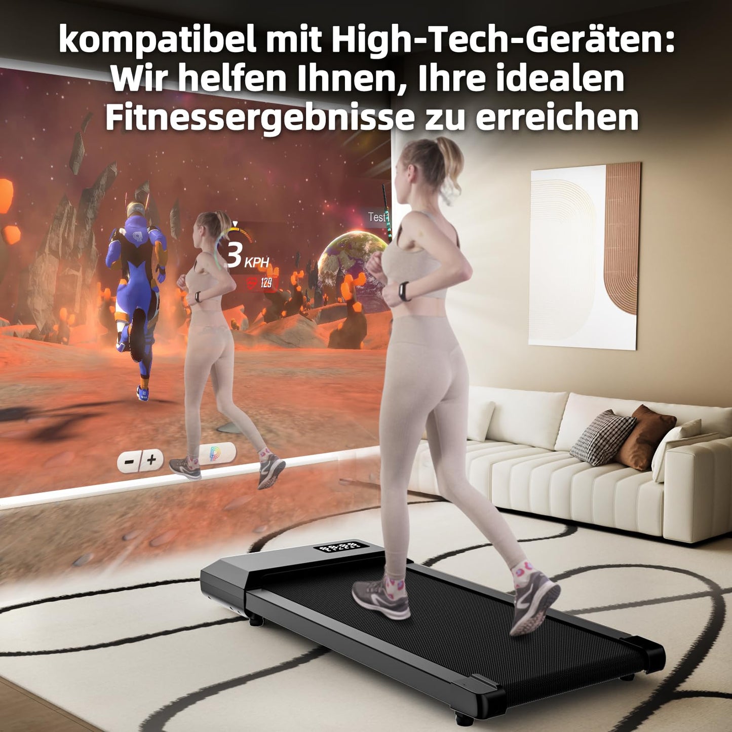Raceable Walking Pad leise mit LCD & APP - Laufband Schreibtisch, AI Kurse