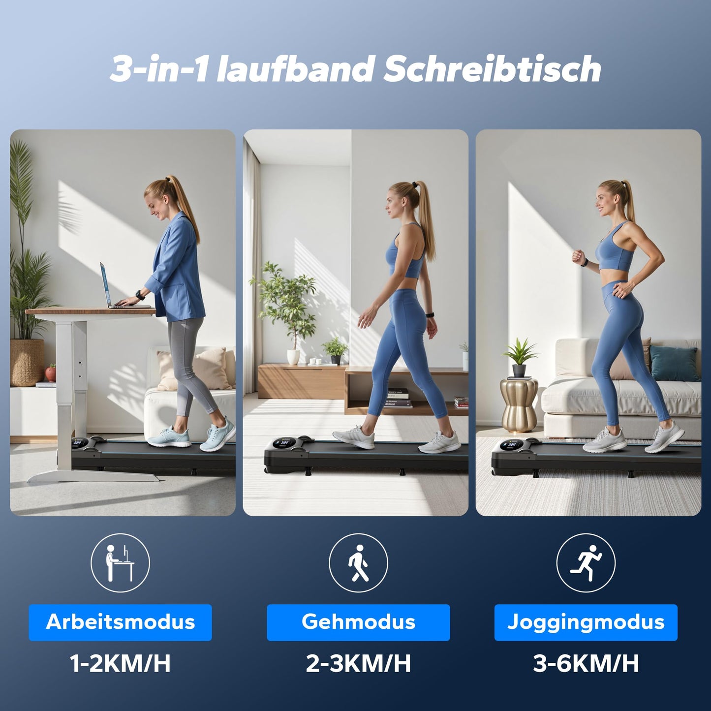 MERACH Walking Pad 3in1 - 1-6km/h, 45dB leise, Fernbedienung, LED, für Schreibtisch