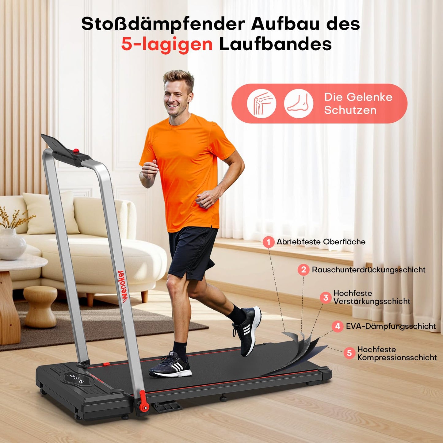 Laufband mit Steigung & Armstützen 12km/h - 3in1, Fernbedienung, App, kein Aufbau
