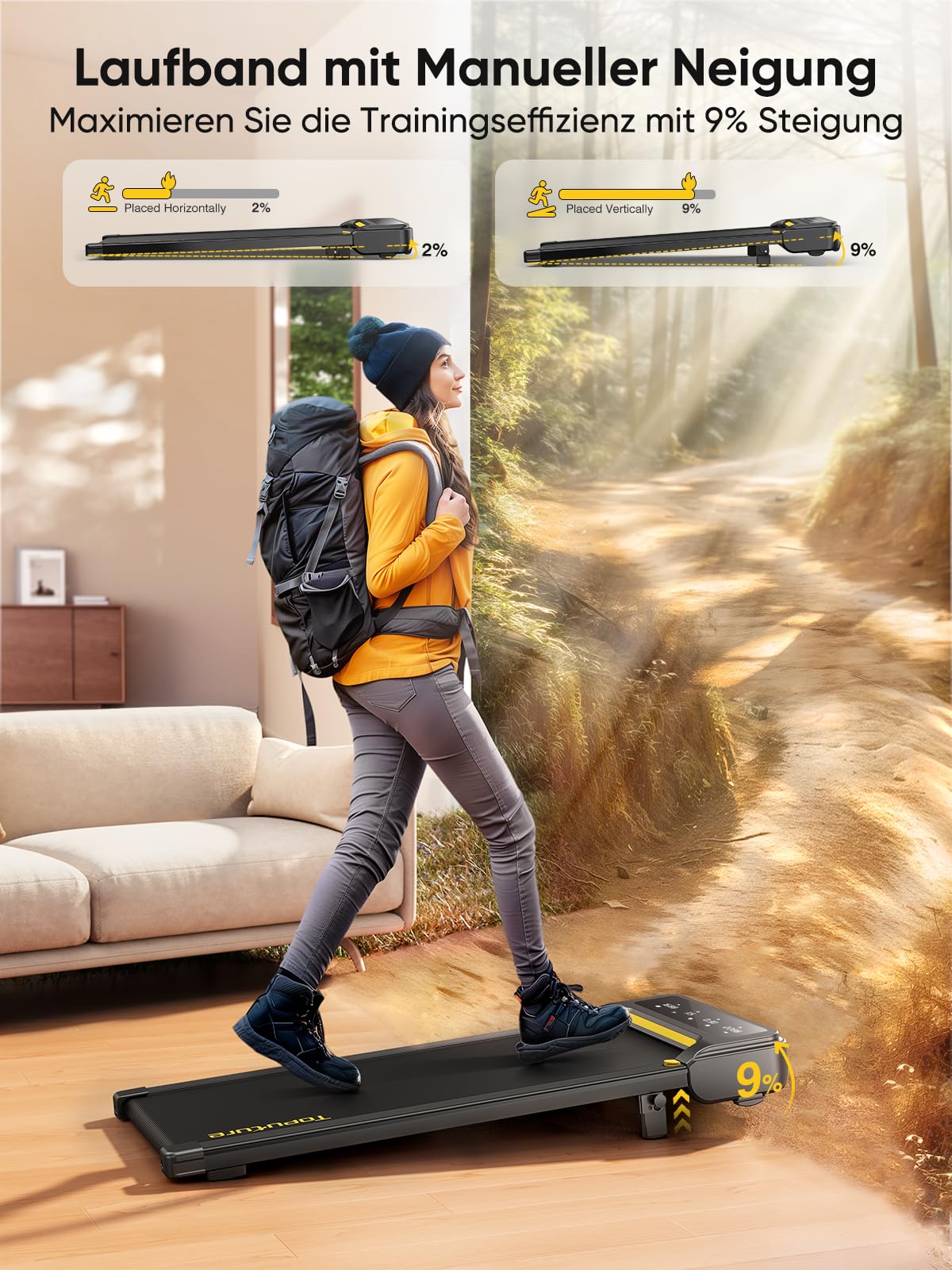 Laufband mit Steigung 1-10 km/h - Elektrisch, 2.5HP, Fernbedienung, App, kein Aufbau