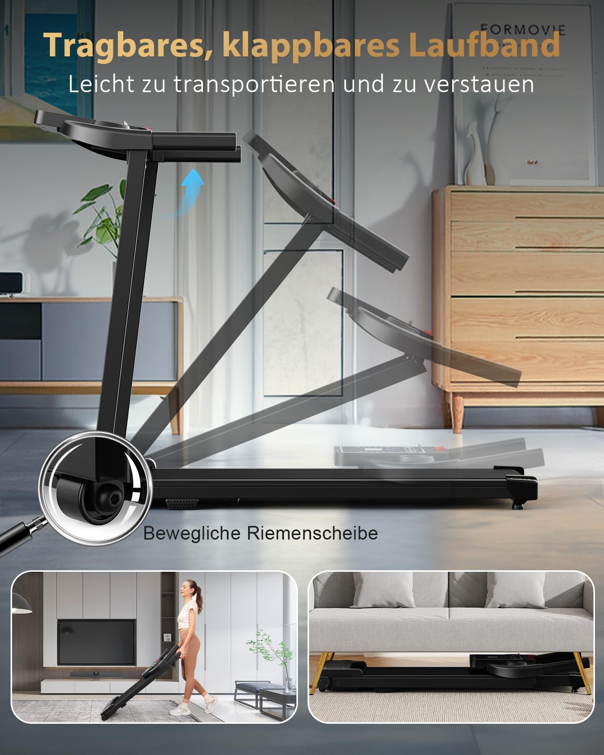 Klappbares Laufband Walking Pad - Elektrisch, bis 10km/h, leise, klein, für Schreibtisch