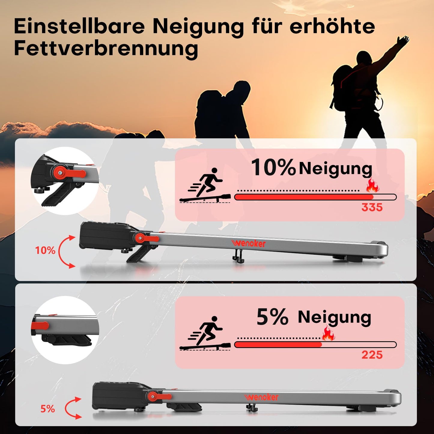 Laufband mit Steigung & Armstützen 12km/h - 3in1, Fernbedienung, App, kein Aufbau