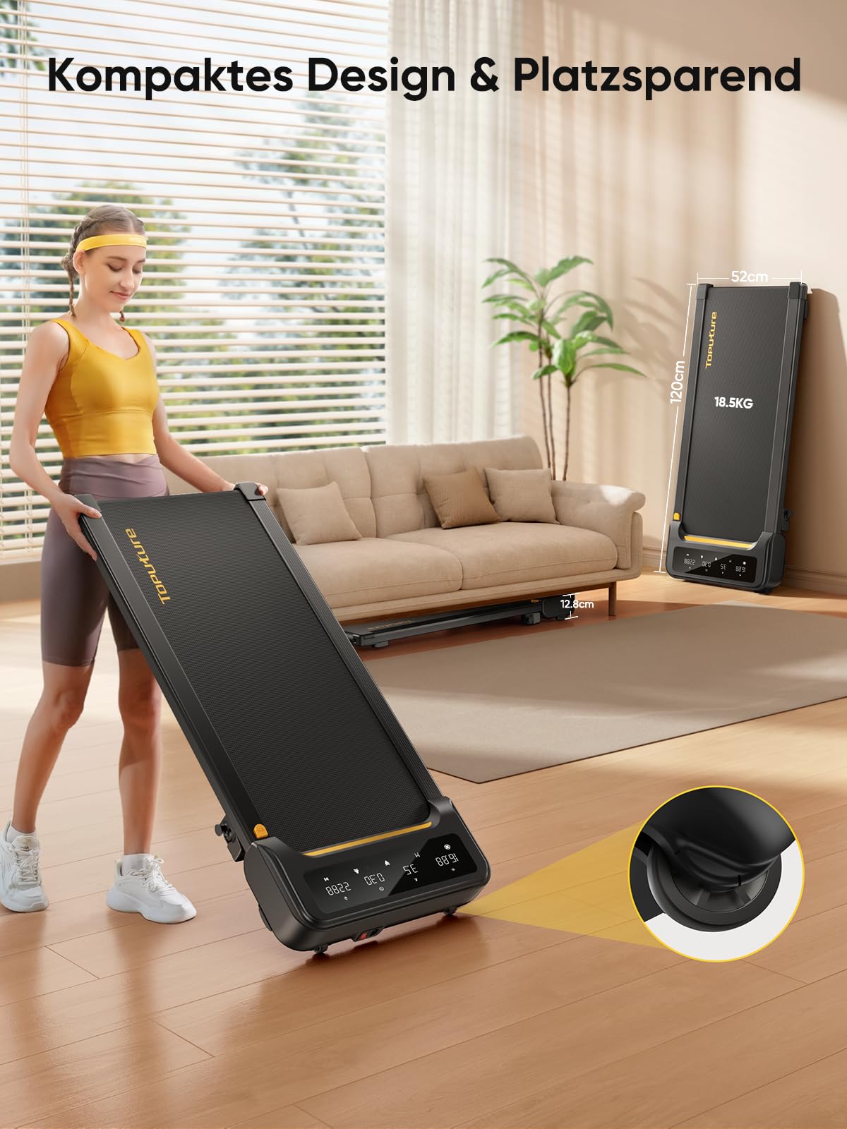 Laufband mit Steigung 1-10 km/h - Elektrisch, 2.5HP, Fernbedienung, App, kein Aufbau