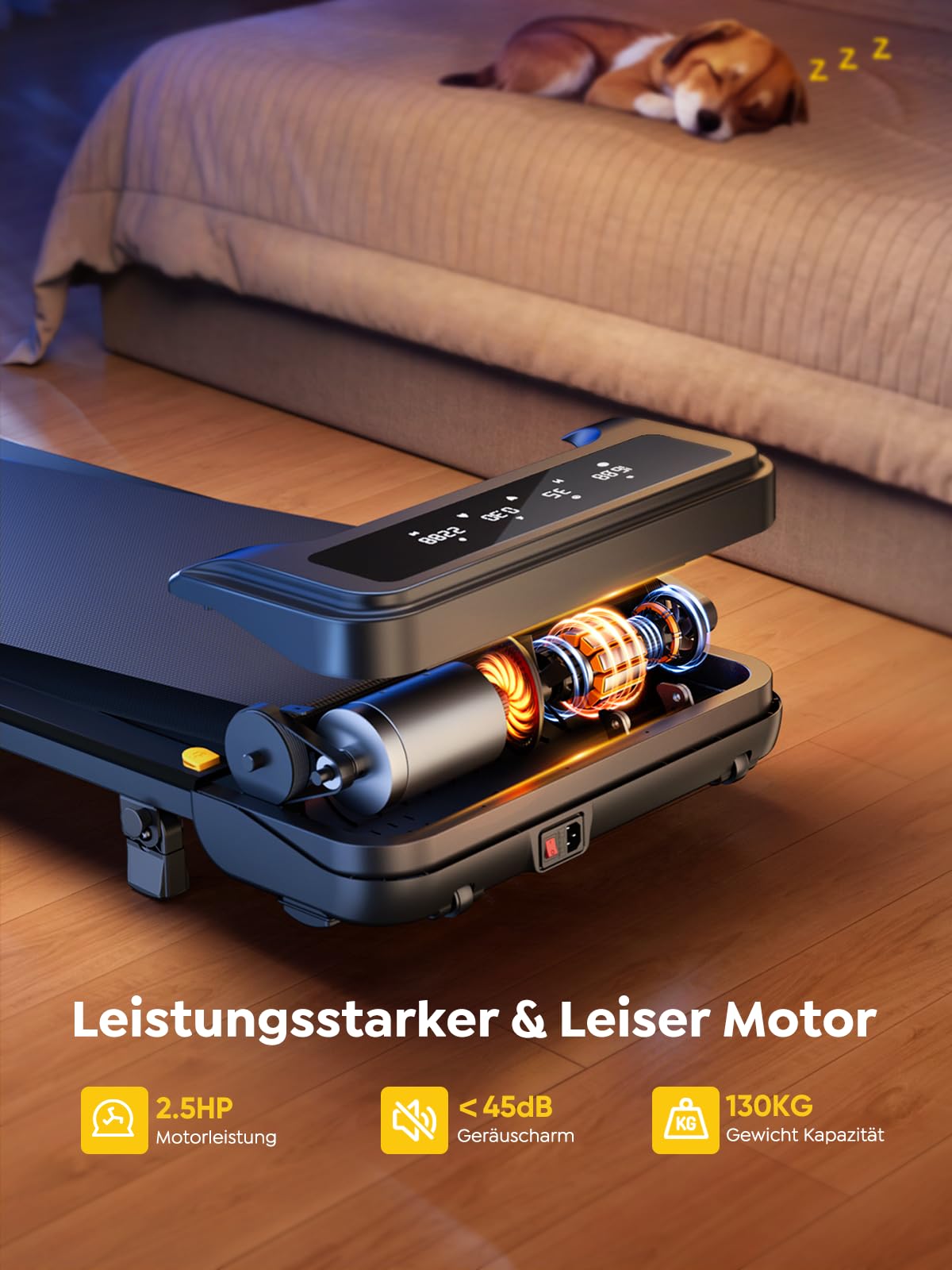 Laufband mit Steigung 1-10 km/h - Elektrisch, 2.5HP, Fernbedienung, App, kein Aufbau