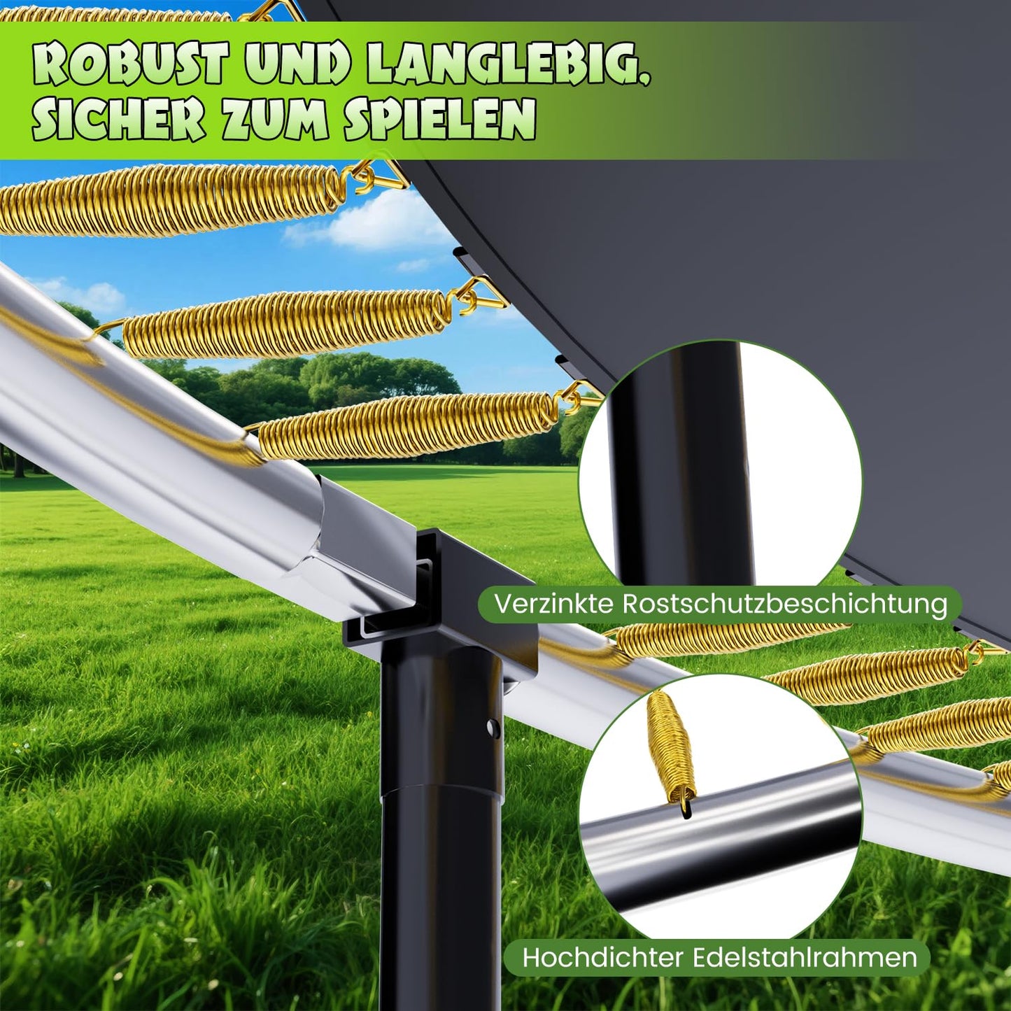 SAIBERTAN Trampolin Ø 366cm EN-71 - Sicherheitsnetz, Leiter, Fäustling, Kürbis-Design