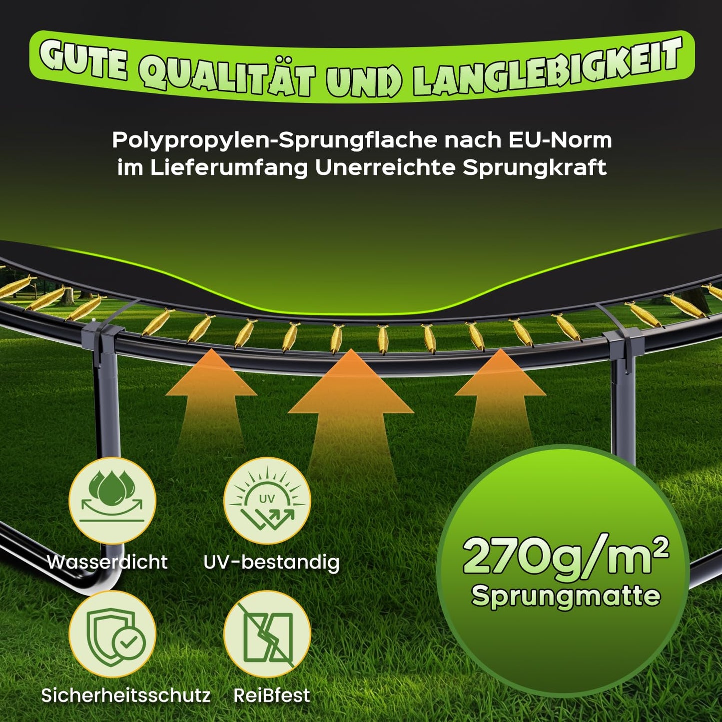 SAIBERTAN Trampolin Ø 366cm EN-71 - Sicherheitsnetz, Leiter, Fäustling, Kürbis-Design