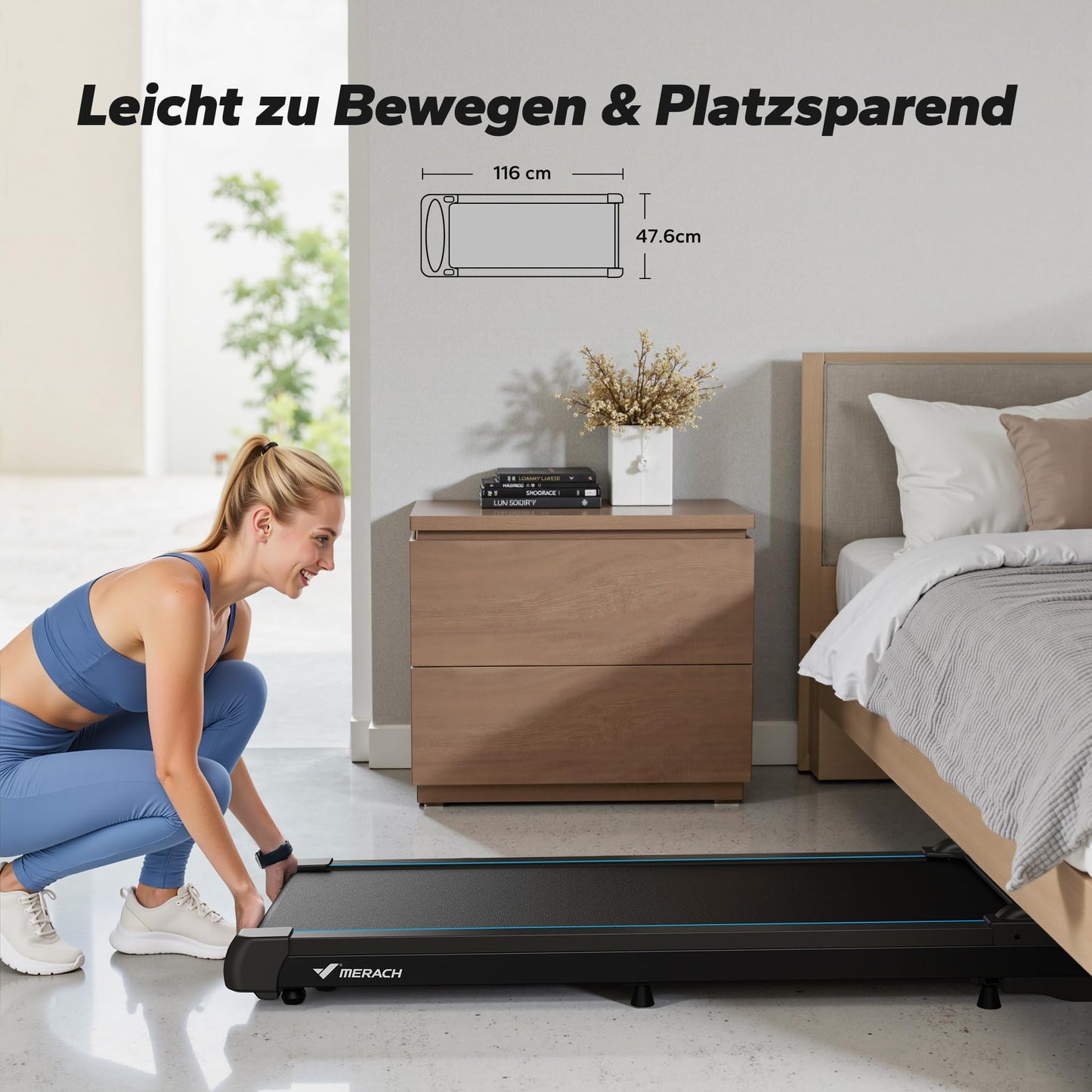 MERACH Walking Pad 3in1 - 1-6km/h, 45dB leise, Fernbedienung, LED, für Schreibtisch