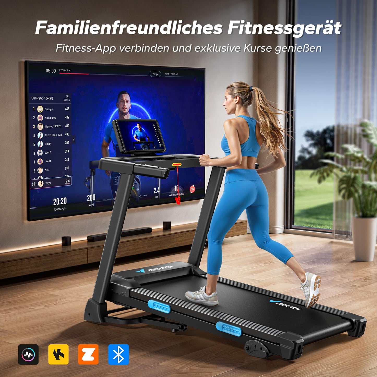 MERACH Laufband mit Auto-Steigung 15% 12km/h - Klappbar, LED, bis 136kg