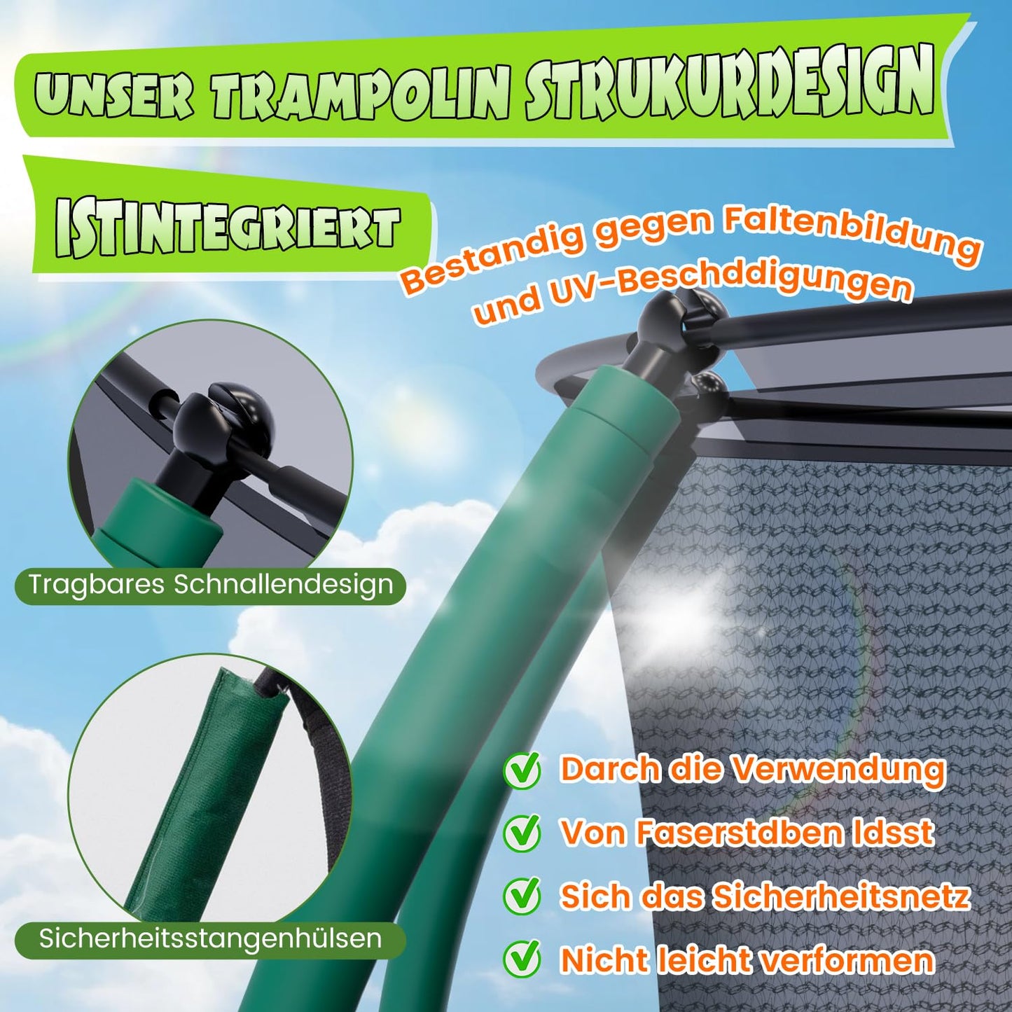 SAIBERTAN Trampolin Ø 366cm EN-71 - Sicherheitsnetz, Leiter, Fäustling, Kürbis-Design