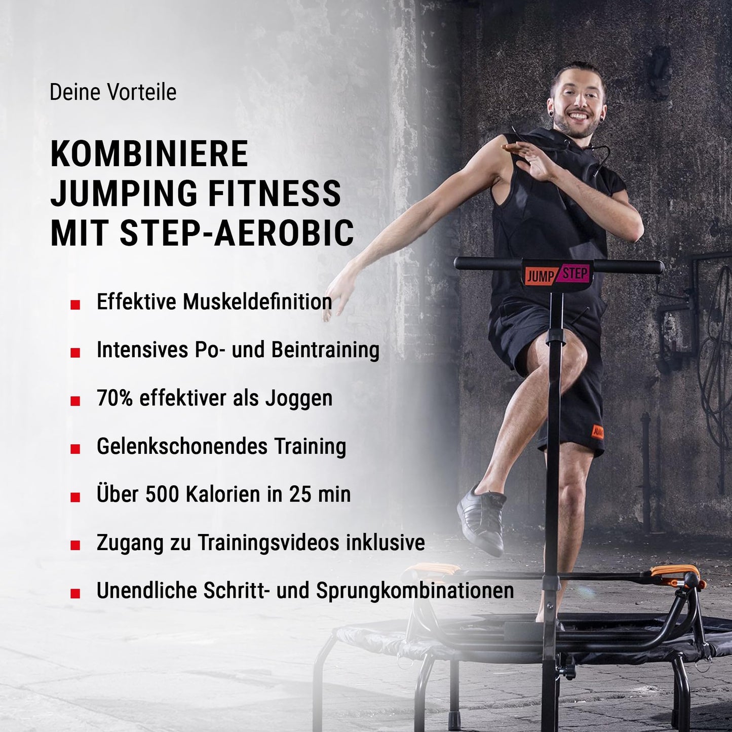 HAMMER Fitness-Trampolin JumpStep - Step-Board, Po/Beintraining, höhenverstellgriff