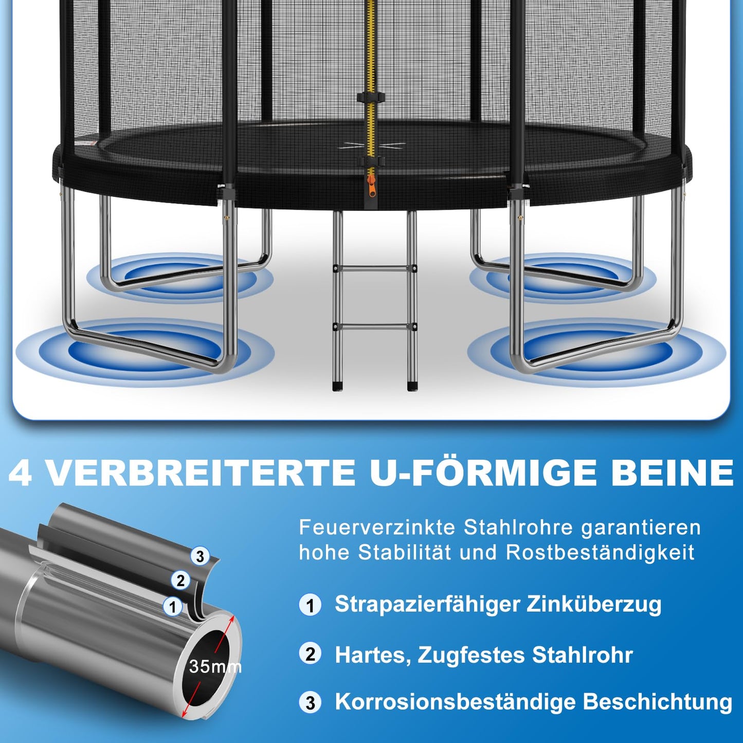 Devoko Trampolin Indoor/Outdoor Ø 427cm GS TÜV - Komplettset mit Netz, Leiter