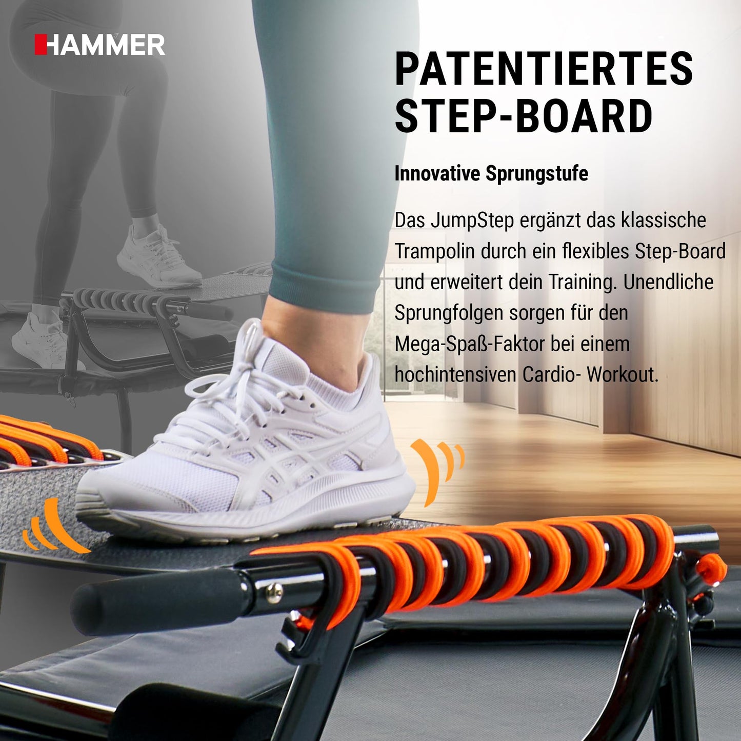 HAMMER Fitness-Trampolin JumpStep - Step-Board, Po/Beintraining, höhenverstellgriff