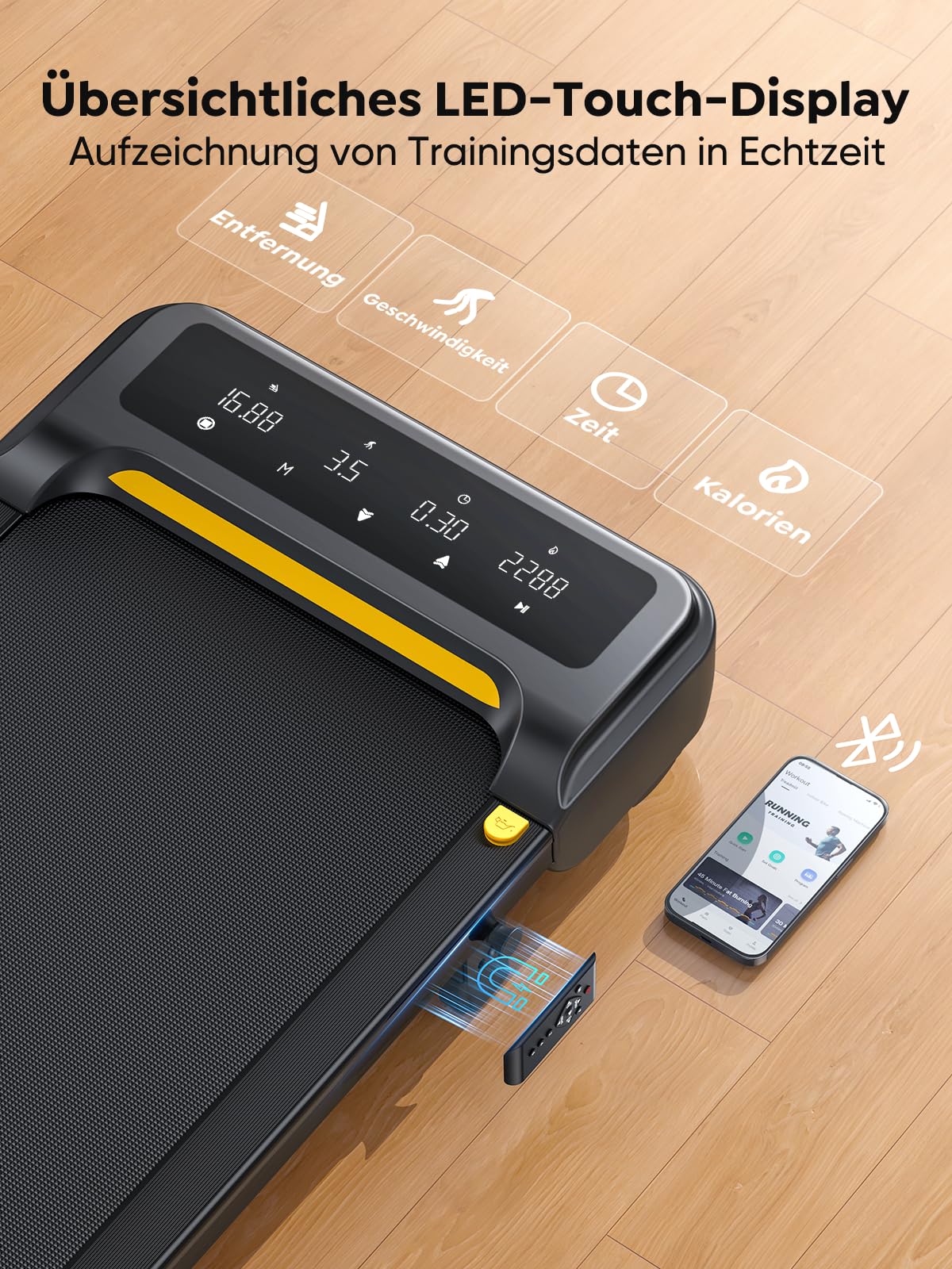 Laufband mit Steigung 1-10 km/h - Elektrisch, 2.5HP, Fernbedienung, App, kein Aufbau