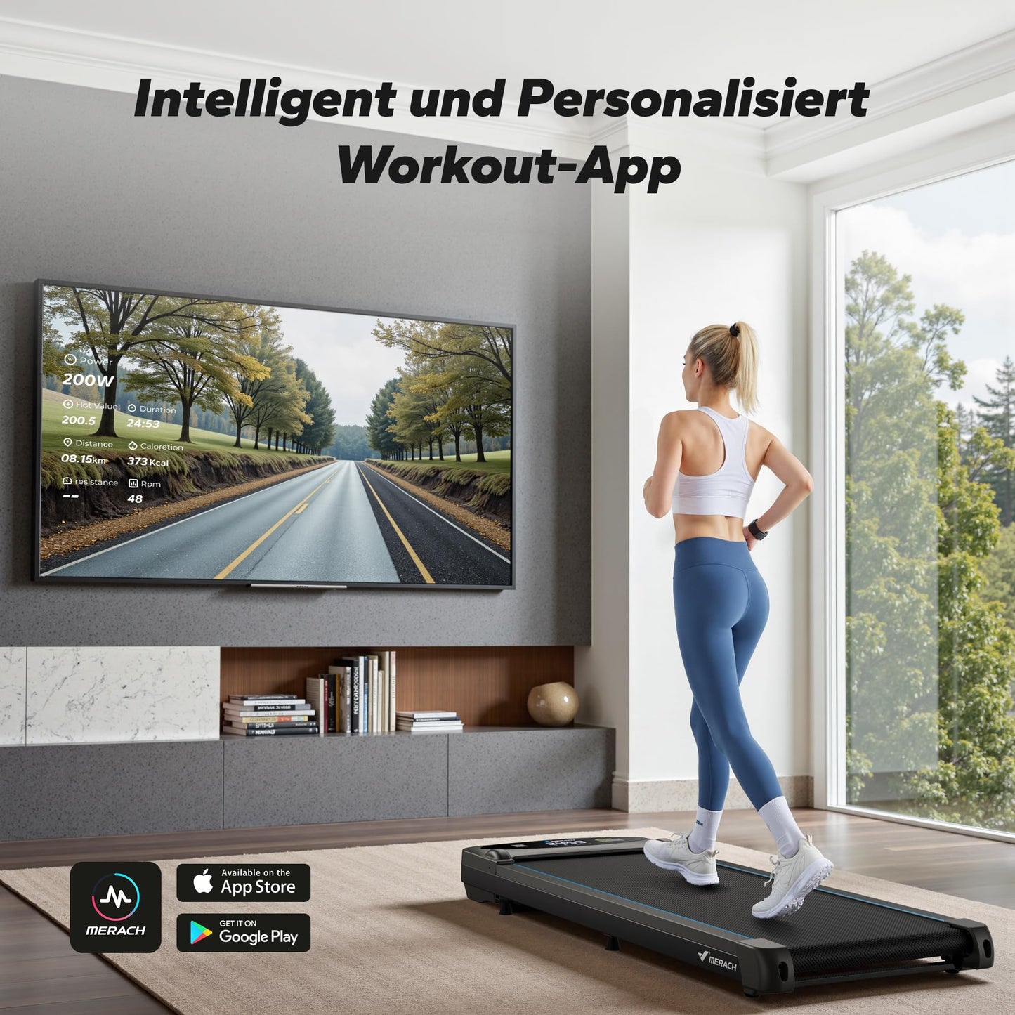 MERACH Walking Pad 3in1 - 1-6km/h, 45dB leise, Fernbedienung, LED, für Schreibtisch
