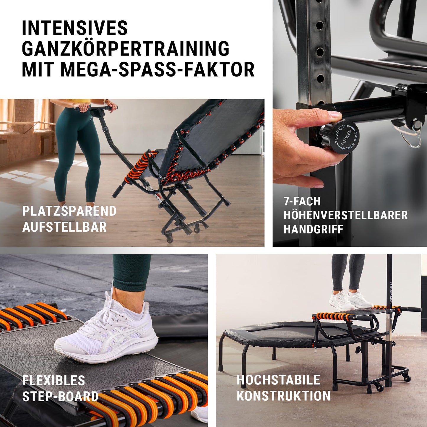 HAMMER Fitness-Trampolin JumpStep - Step-Board, Po/Beintraining, höhenverstellgriff