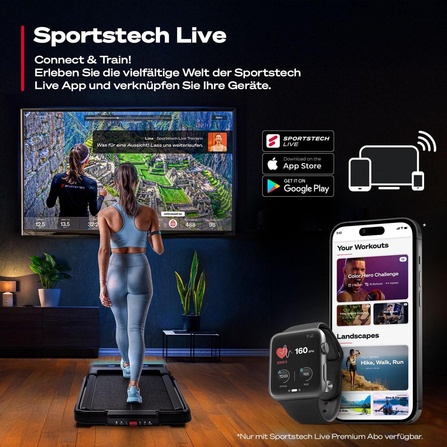 Sportstech sWalk lite Plus Laufband - Manuelle Steigung, 6/12km/h, App, Fernbedienung