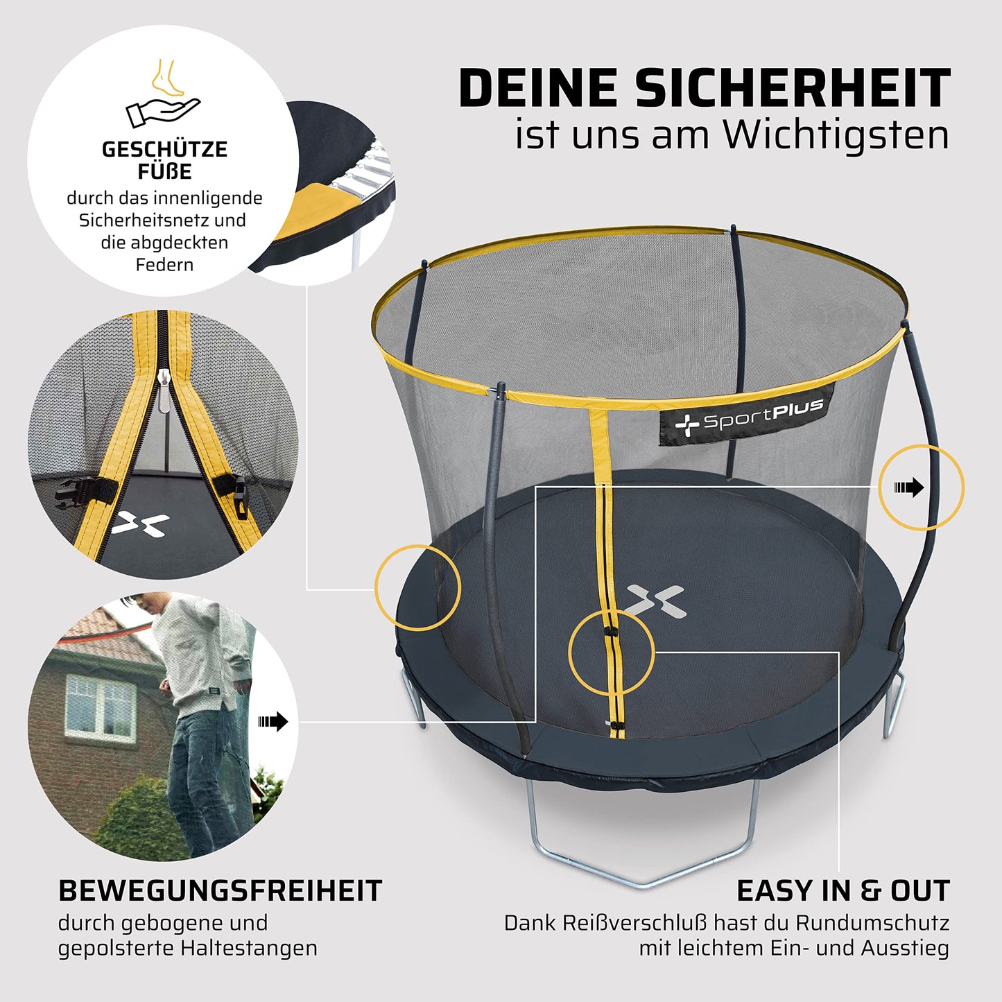 SportPlus Trampolin Outdoor 366cm GS - Randabdeckung, Außenstangen, Innennetz, bis 150kg
