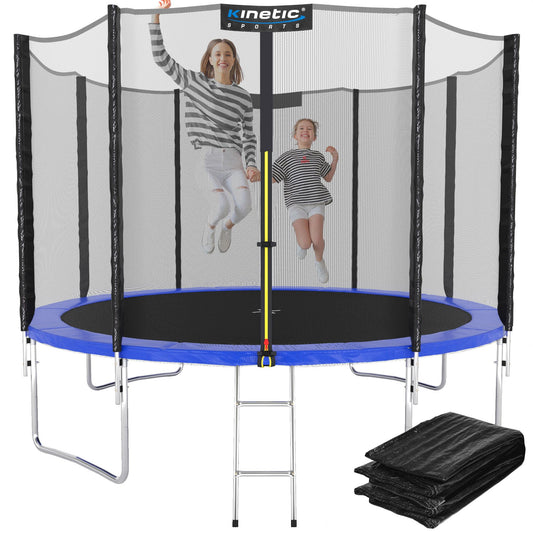 KINETIC SPORTS Salto Plus Trampolin Ø 490cm - bis 160kg, USA Tuch, Netz, Polster, Leiter