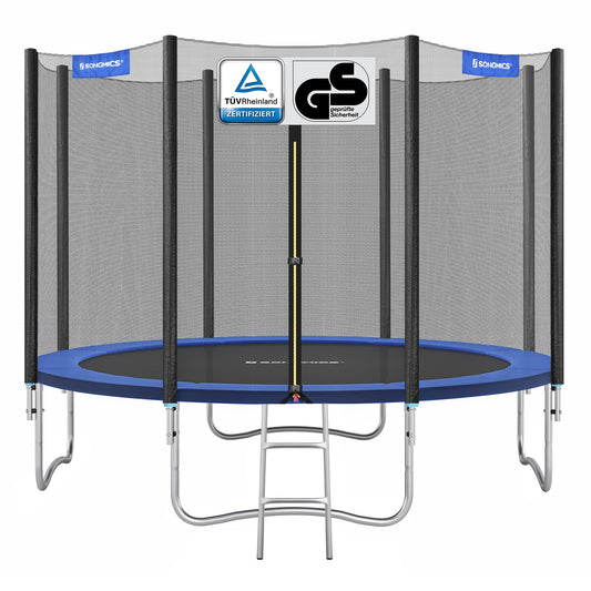 SONGMICS Trampolin Ø 366cm - Sicherheitsnetz, Randabdeckung, Leiter, 180cm Stangen