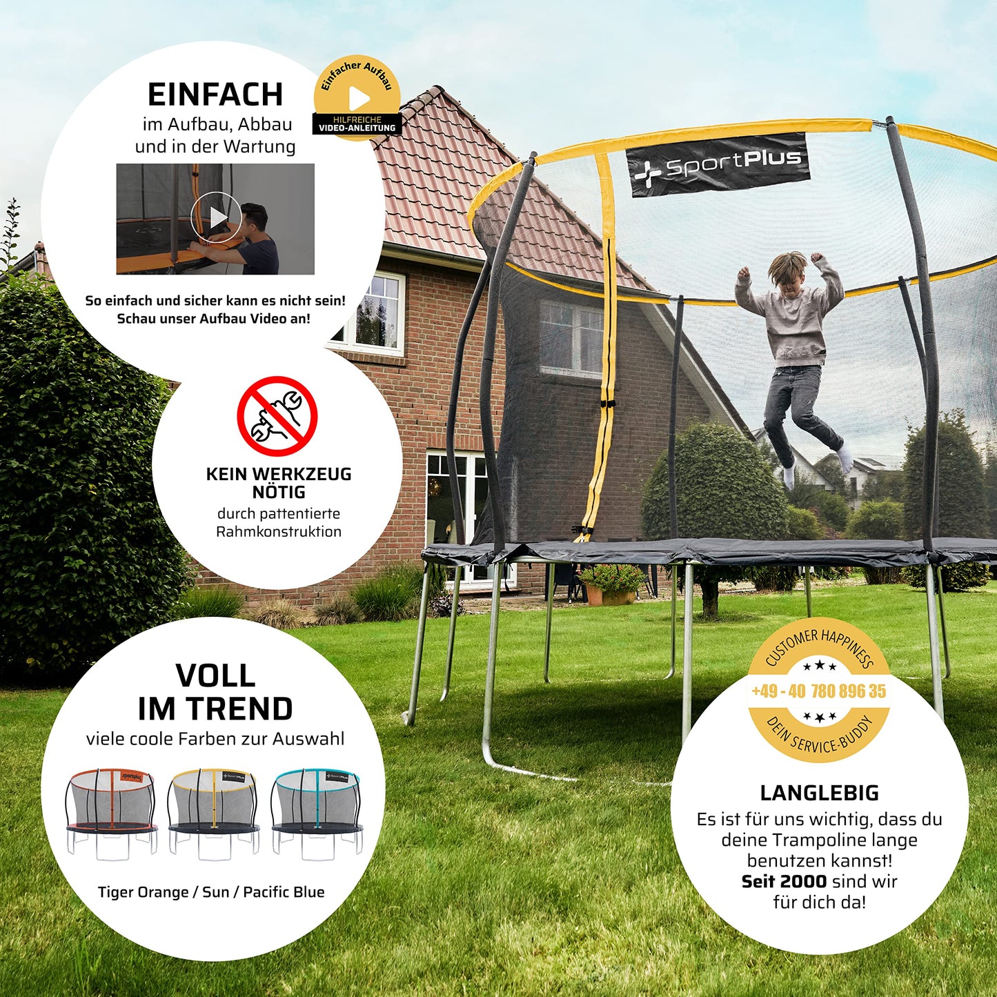 SportPlus Trampolin Outdoor 366cm GS - Randabdeckung, Außenstangen, Innennetz, bis 150kg