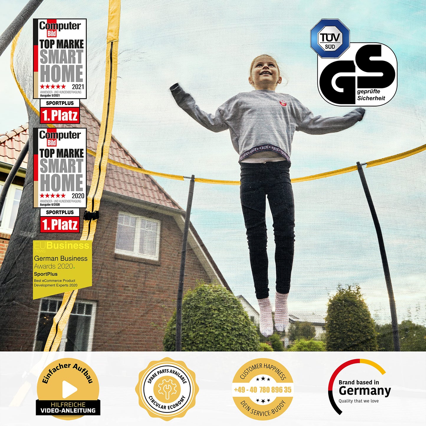 SportPlus Trampolin Outdoor 366cm GS - Randabdeckung, Außenstangen, Innennetz, bis 150kg